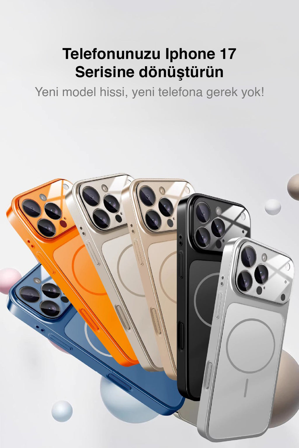 iPhone 15 Pro Max Uyumlu 17 Pro Max Görünümlü Çevirici Kamera Koruma Magsafe Telefon Kılıfı Kapak