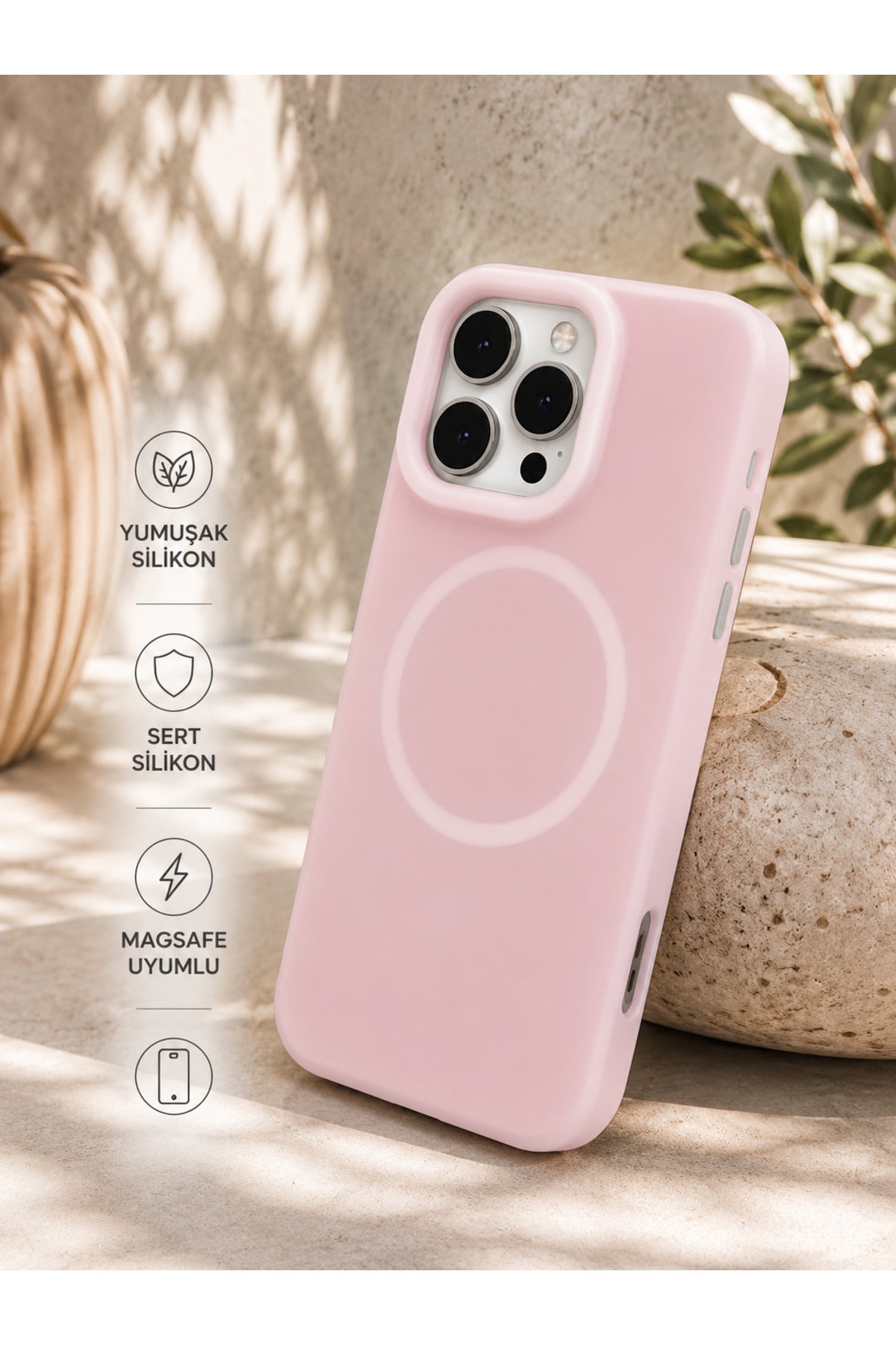 iPhone 16 Pro Max Uyumlu Leke Çizilme Yapmaz Magsafe Silikon Kılıf Soft Touch Kadife İç Yüzey Kamera Korumalı Darbe Emici Pre