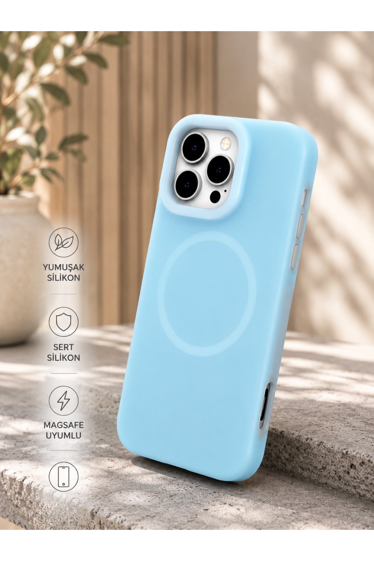 iPhone 16 Pro Max Uyumlu Leke Çizilme Yapmaz Magsafe Silikon Kılıf Soft Touch Kadife İç Yüzey Kamera Korumalı Darbe Emici Pre