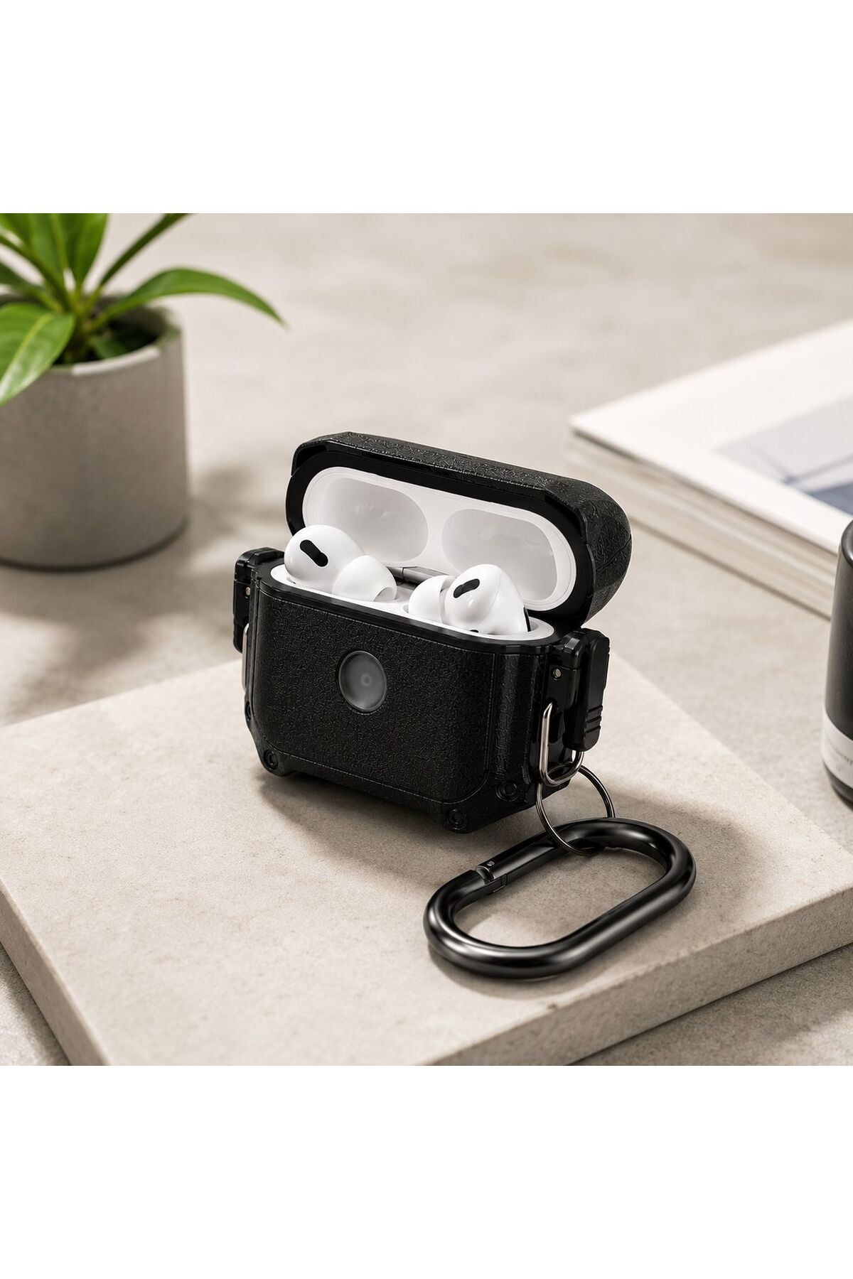 AirPods Pro 2 Uyumlu Zırhlı Koruyucu Kılıf Karabinalı Darbe Emici Silikon 360° Tam Koruma
