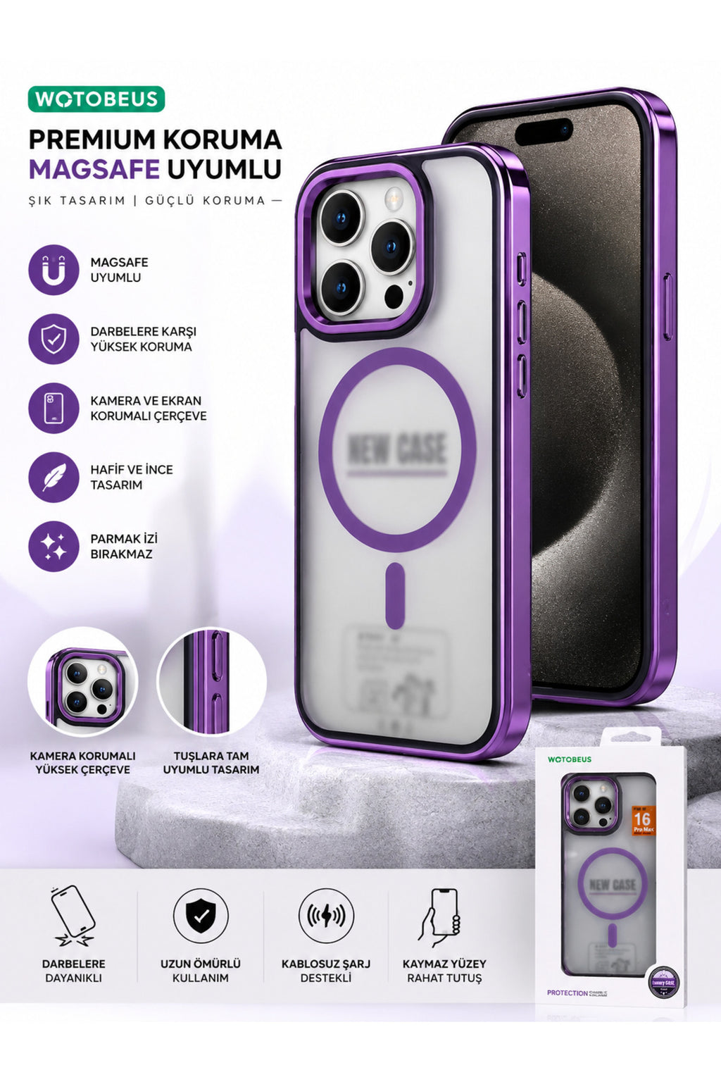iPhone 16 Pro Max Uyumlu MagSafe Kılıf Mat Şeffaf Darbe Korumalı Kamera Korumalı Krom Çerçeveli Premium Silikon Telefon Kılıf