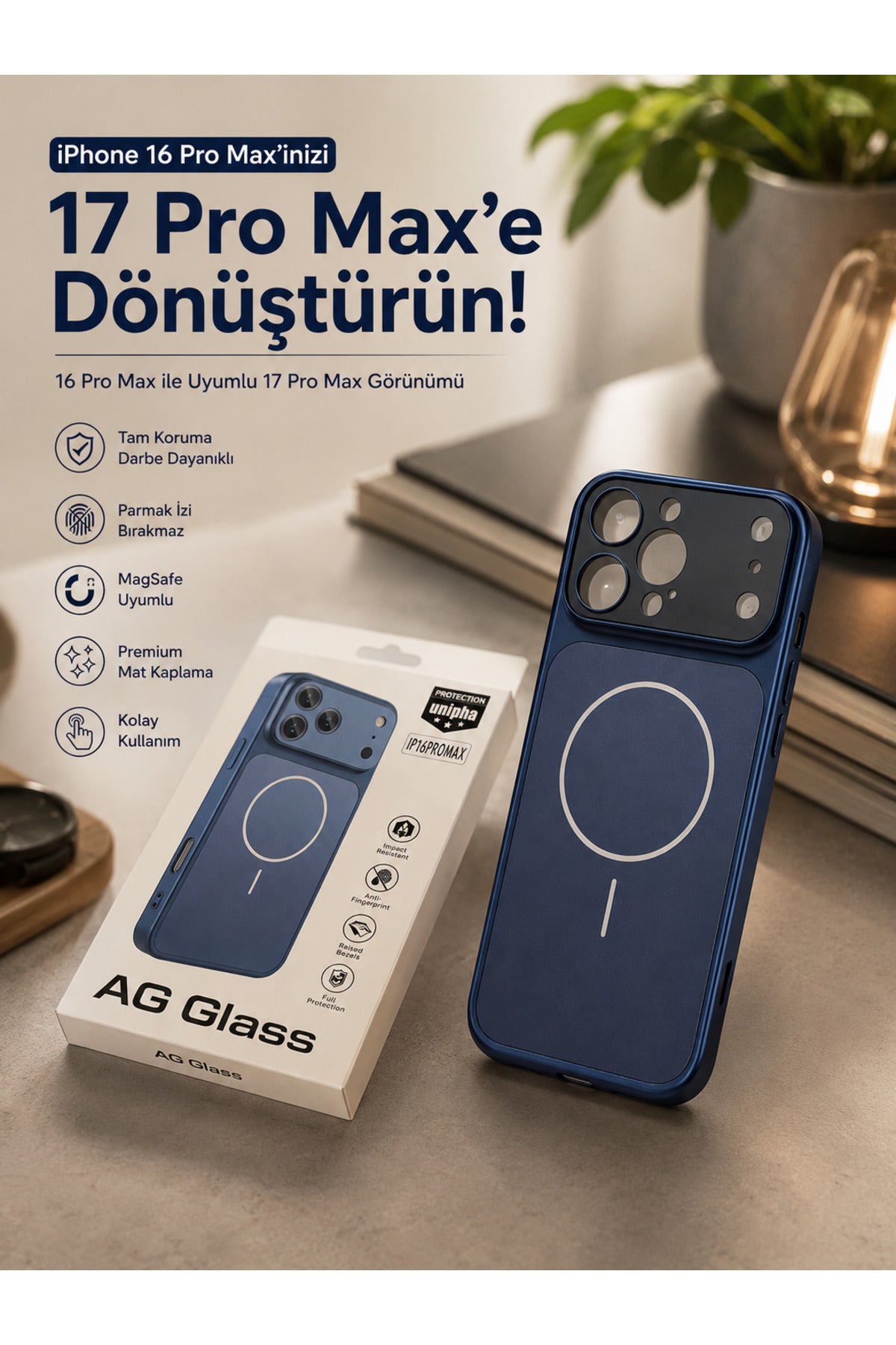 iPhone 16 ProMax Uyumlu 17 Pro Max Görünümlü Premium Çevirici Kamera Korumalı MagSafe Destekli Kılıf