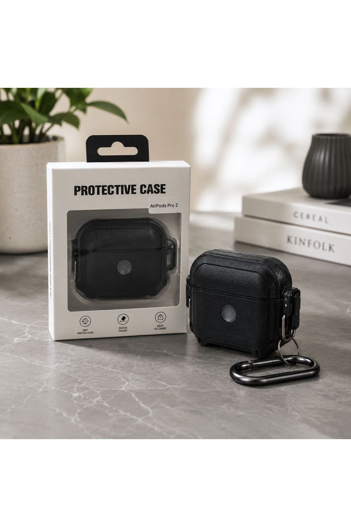 AirPods Pro 2 Uyumlu Zırhlı Koruyucu Kılıf Karabinalı Darbe Emici Silikon 360° Tam Koruma