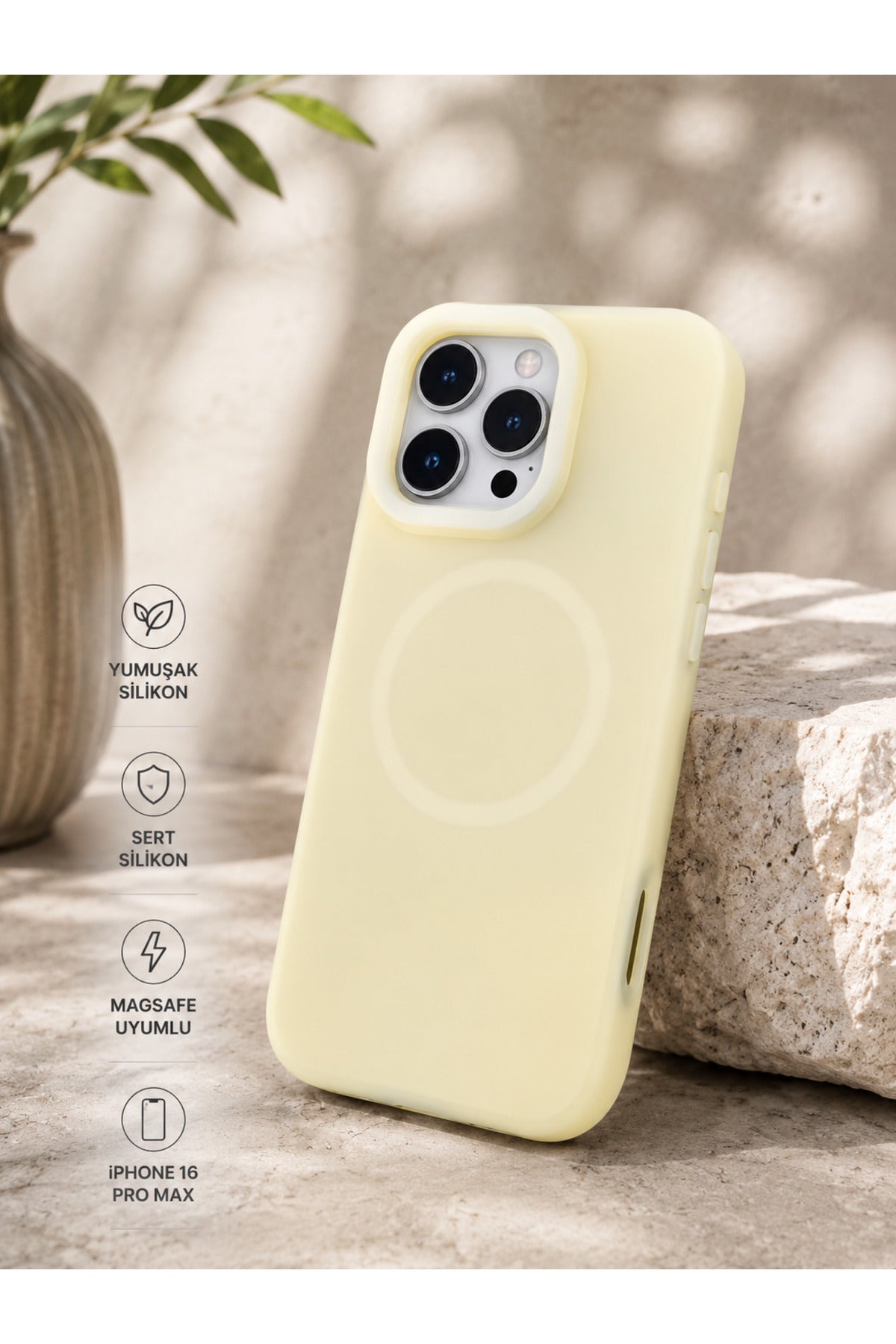 iPhone 16 Pro Max Uyumlu Leke Çizilme Yapmaz Magsafe Silikon Kılıf Soft Touch Kadife İç Yüzey Kamera Korumalı Darbe Emici Pre
