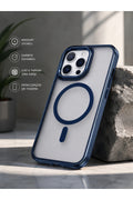 iPhone 16 Pro Max Uyumlu MagSafe Kılıf Mat Şeffaf Darbe Korumalı Kamera Korumalı Krom Çerçeveli Premium Silikon Telefon Kılıf