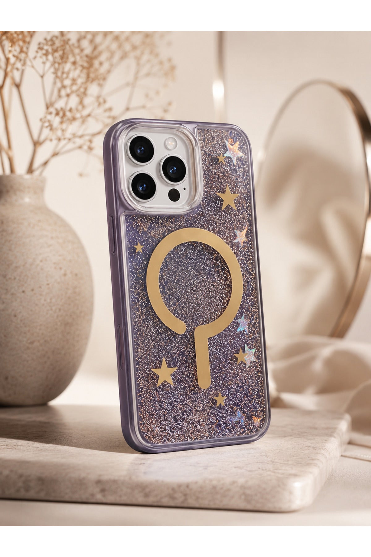 İphone 16 Pro Uyumlu Akışkan Kumlu Simli Şeffaf Premium Stress Giderici Darbeye Dayanıklı Telefon Kılıfı