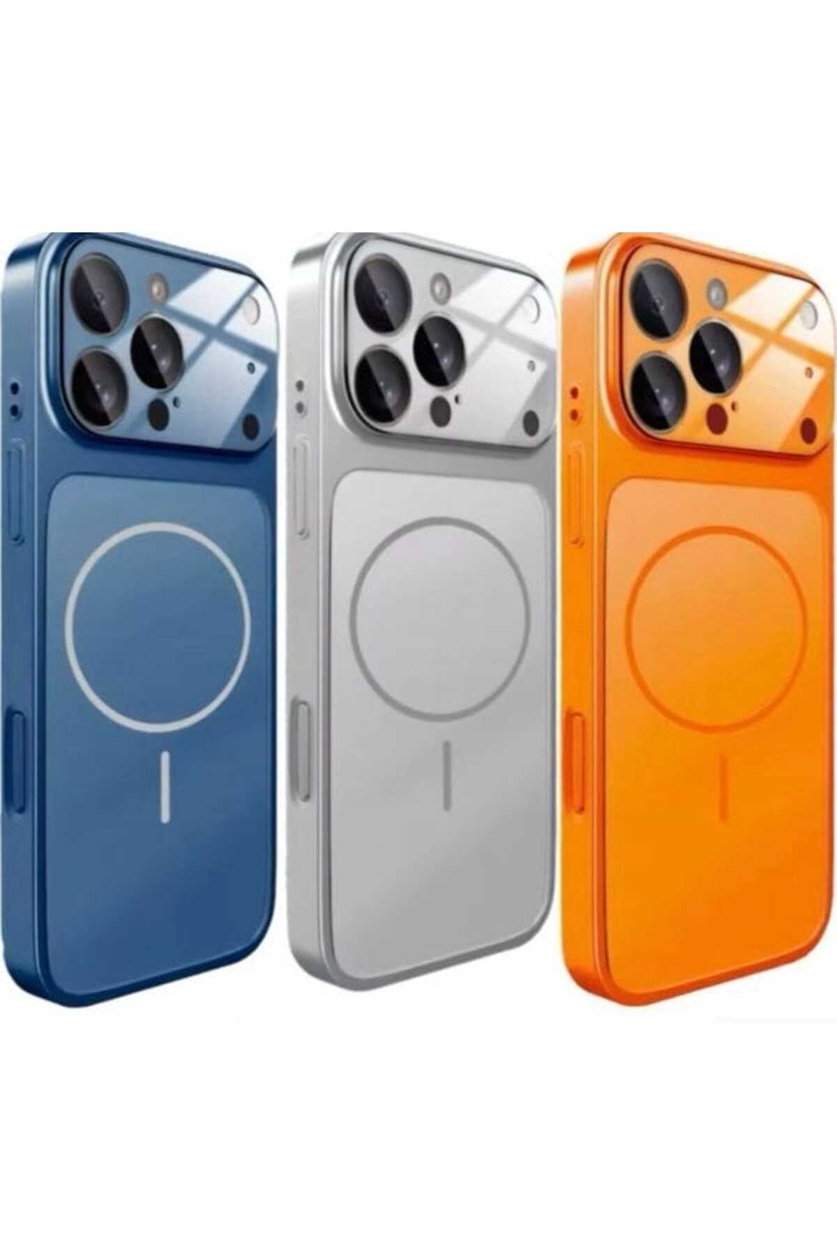 iPhone Gümüş 14 Pro Uyumlu 17 Pro Max Görünüme Çeviren Kamera Koruma Magsafe Kılıf