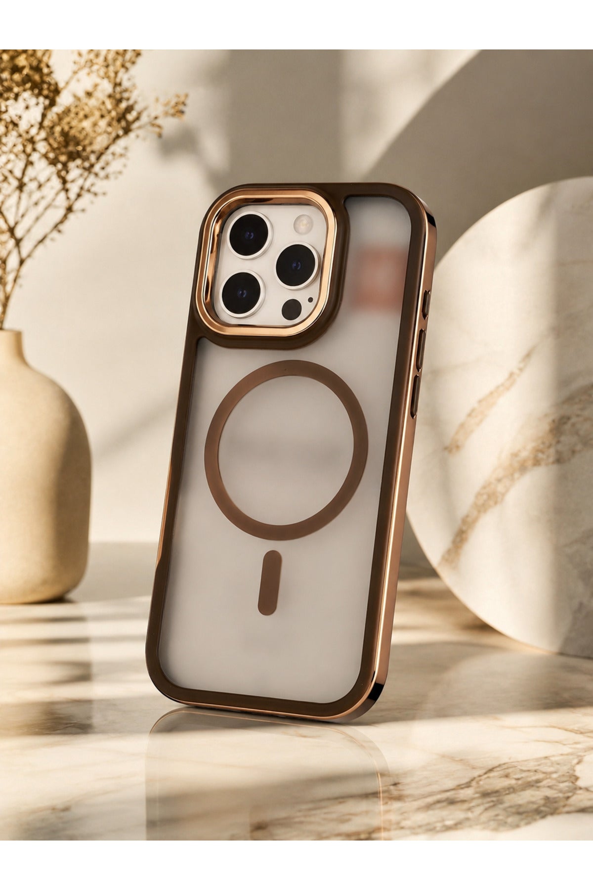 iPhone 16 Pro Uyumlu MagSafe Kılıf Mat Şeffaf Darbe Korumalı Kamera Korumalı Krom Çerçeveli Premium Silikon Telefon Kılıfı
