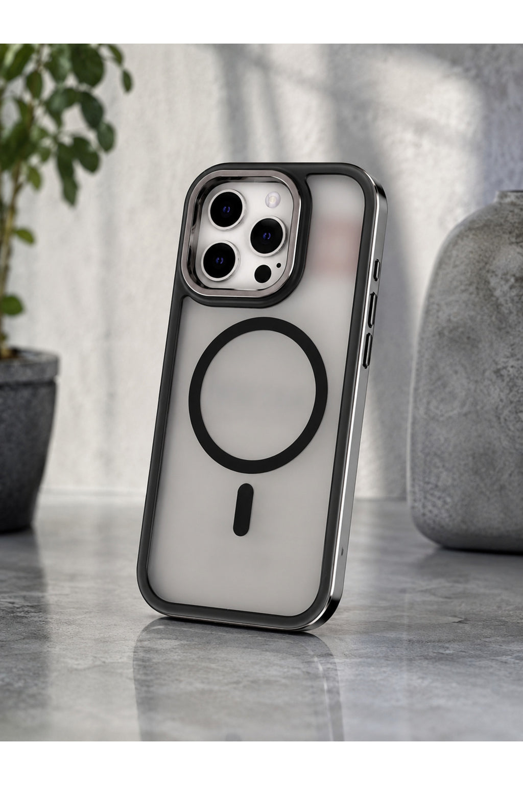 iPhone 16 Pro Uyumlu MagSafe Kılıf Mat Şeffaf Darbe Korumalı Kamera Korumalı Krom Çerçeveli Premium Silikon Telefon Kılıfı