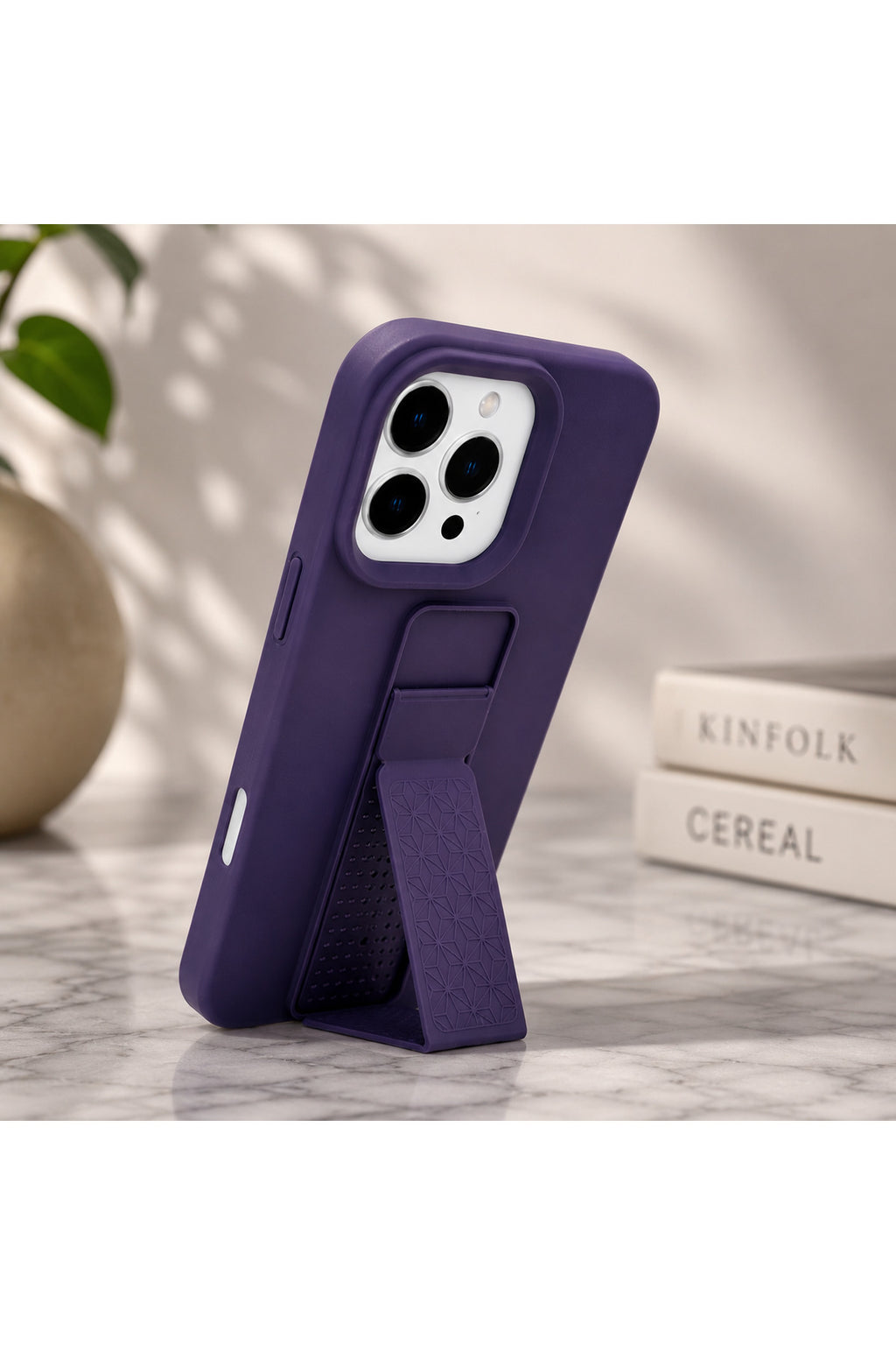 İphone 14 Pro Max Uyumlu Gizli Stand Özellikli İçi Premium Kadife Dışı A Class Silikon Darbeye Dayanıklı Lasnman Telefon Kılı
