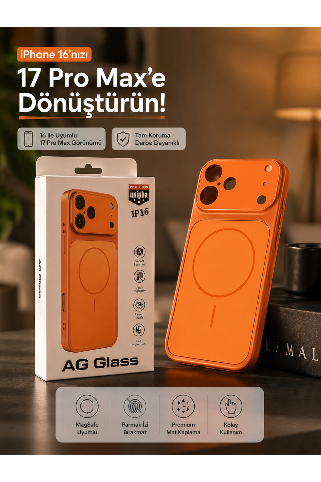 iPhone 16 Uyumlu 17 Pro Max Görünümlü Çevirici Kamera Korumalı MagSafe Destekli Kılıf