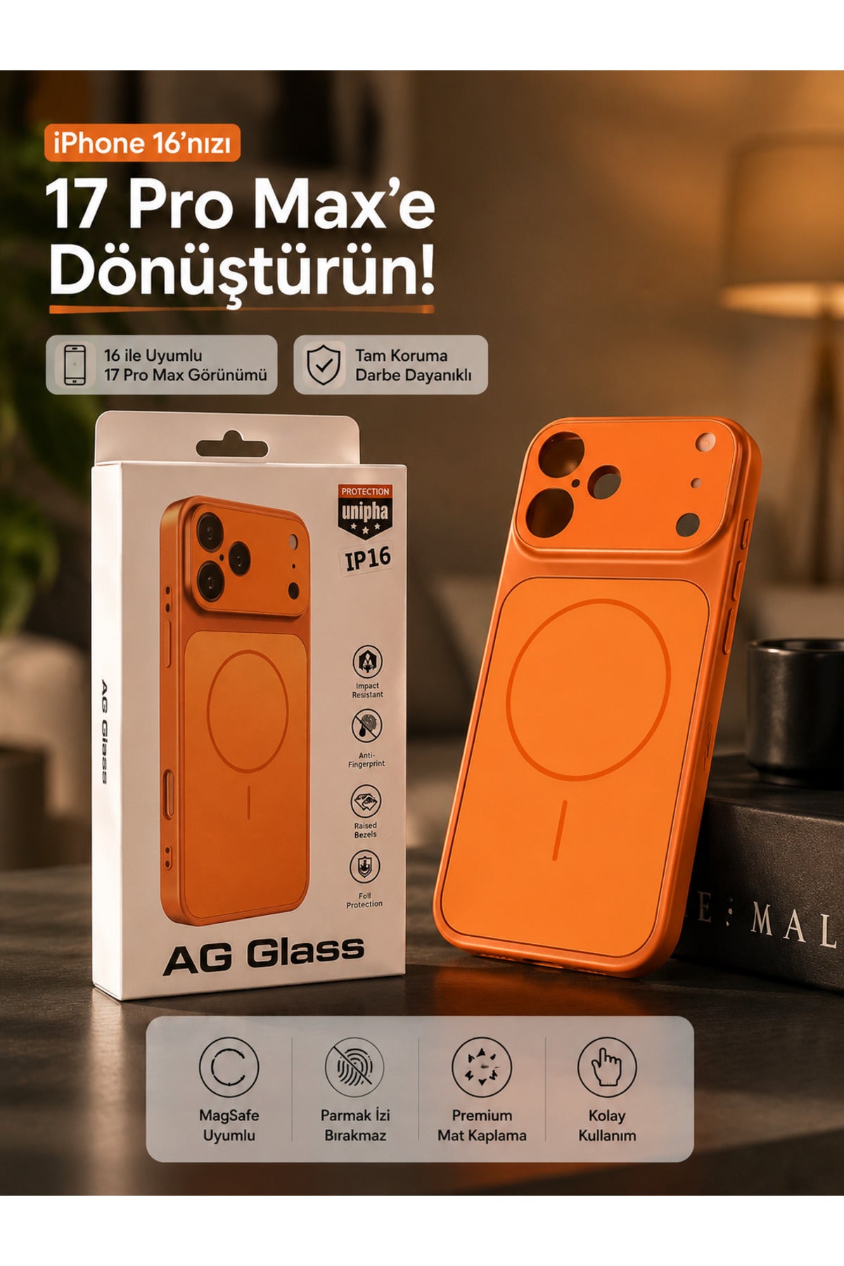 iPhone 16 Uyumlu 17 Pro Max Görünümlü Çevirici Kamera Korumalı MagSafe Destekli Kılıf
