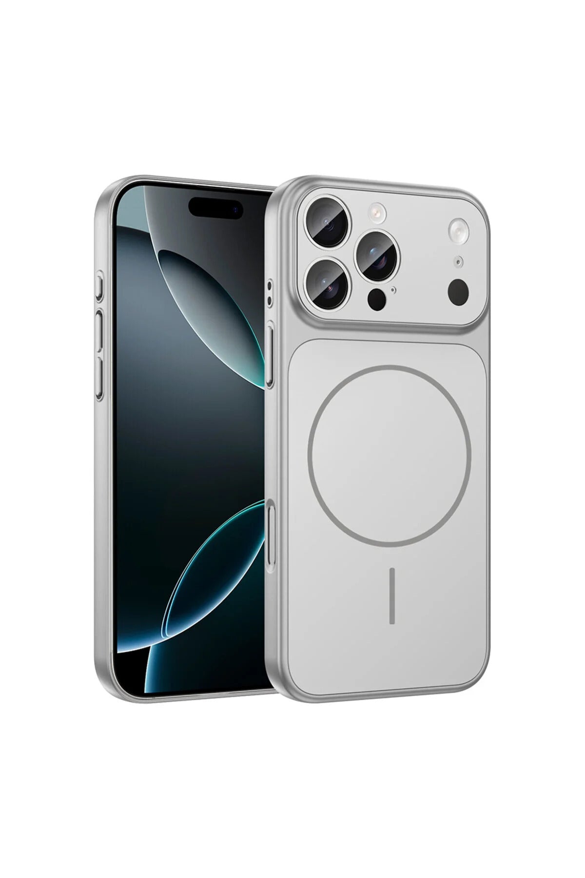 iPhone Gümüş 14 Pro Uyumlu 17 Pro Max Görünüme Çeviren Kamera Koruma Magsafe Kılıf