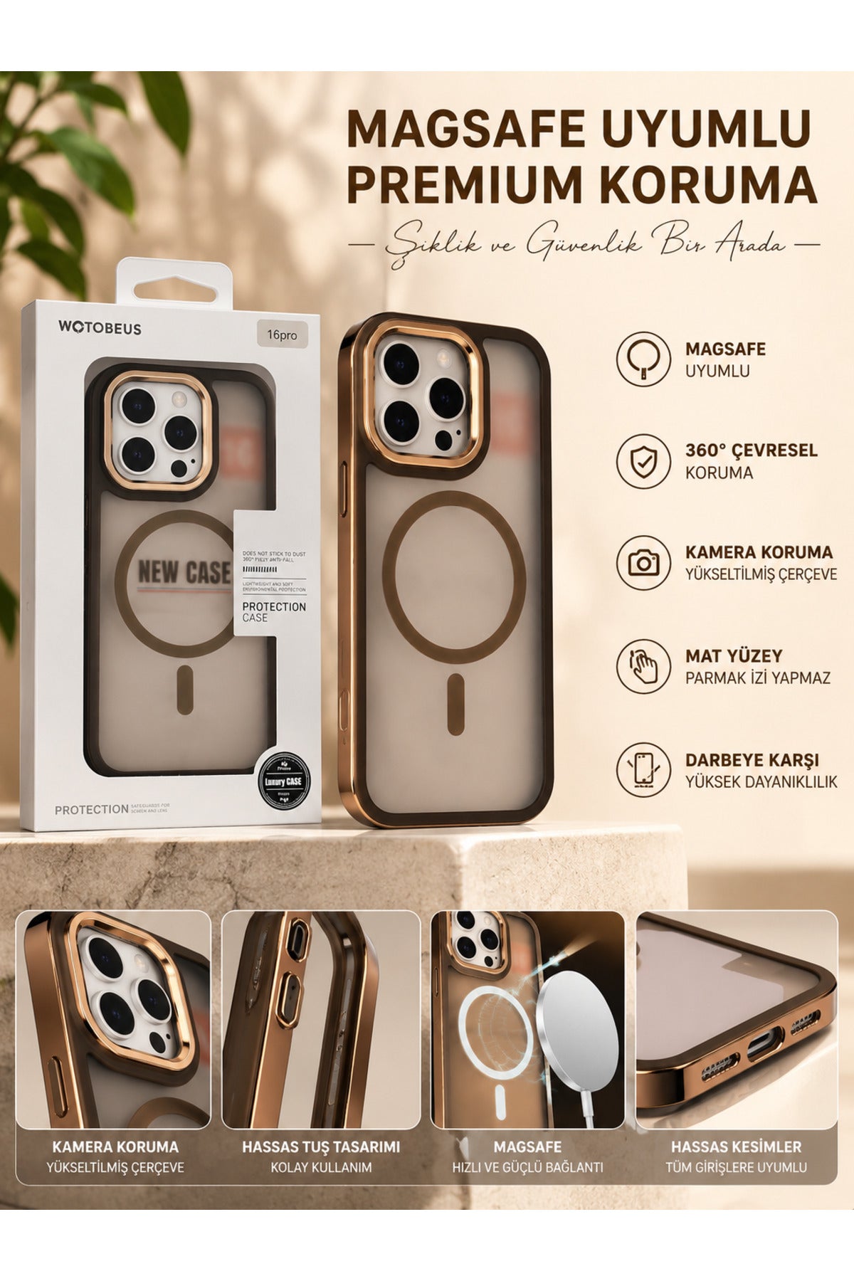 iPhone 16 Pro Max Uyumlu MagSafe Kılıf Mat Şeffaf Darbe Korumalı Kamera Korumalı Krom Çerçeveli Premium Silikon Telefon Kılıf