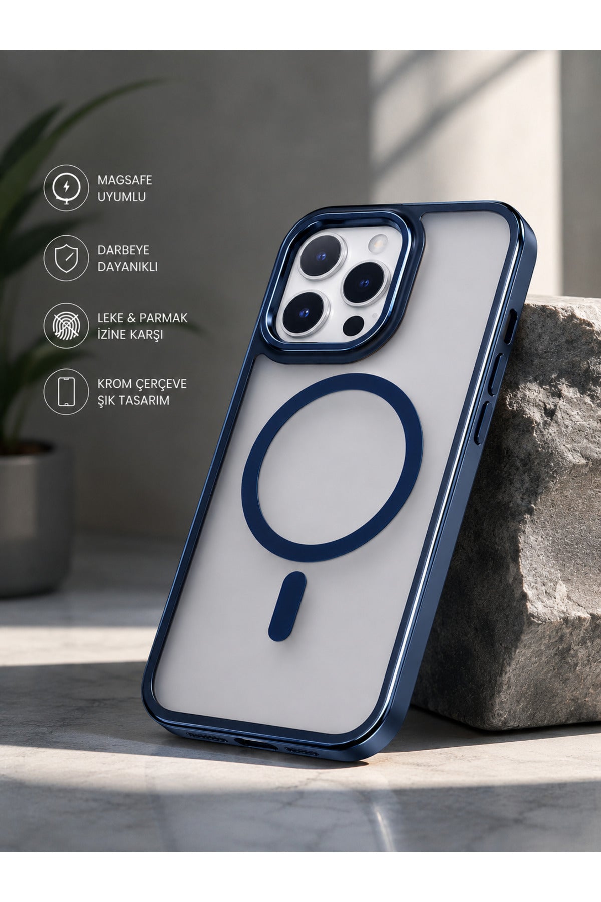 iPhone 16 Pro Uyumlu MagSafe Kılıf Mat Şeffaf Darbe Korumalı Kamera Korumalı Krom Çerçeveli Premium Silikon Telefon Kılıfı