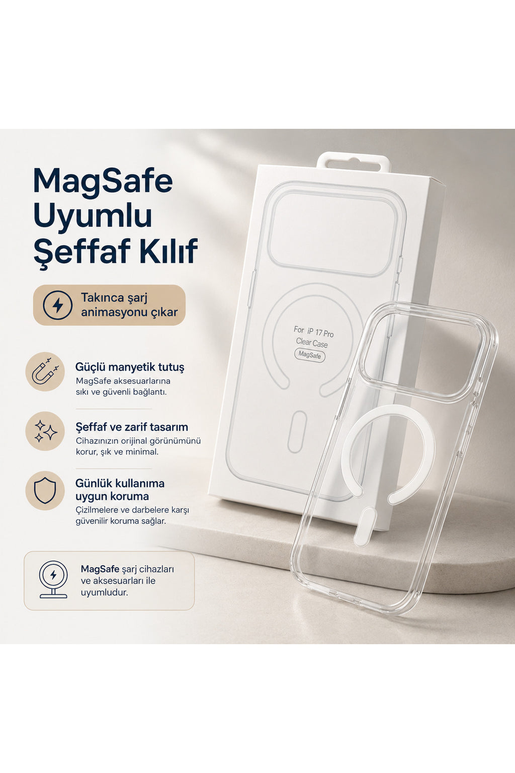 İphone 17 Pro Uyumlu Premium TPU Şeffaf Magsafe Özellikli Animasyonlu Telefon Kılıfı