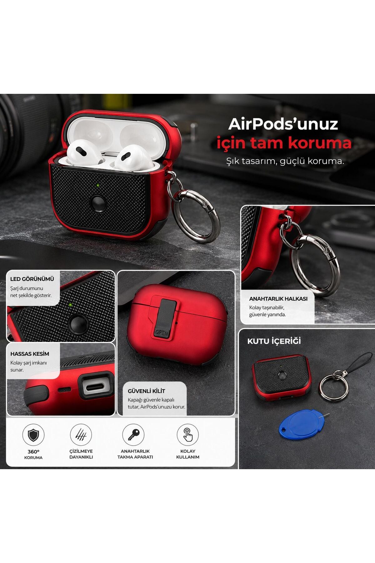 AirPods Pro 2 Kılıfı AirPods Pro 1 Uyumlu Silikon Darbe Korumalı Kilitli Anahtarlıklı Koruyucu Kılıf