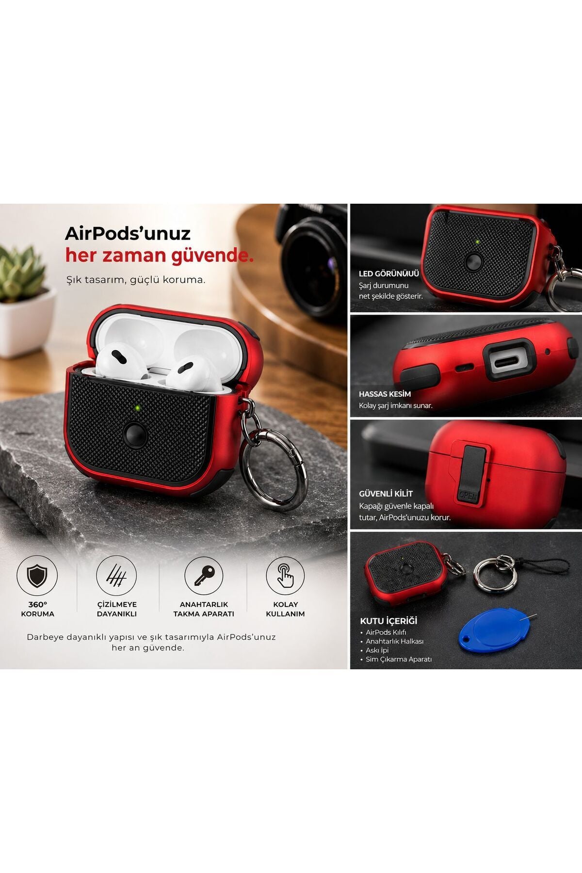 AirPods Pro 2 Kılıfı AirPods Pro 1 Uyumlu Silikon Darbe Korumalı Kilitli Anahtarlıklı Koruyucu Kılıf