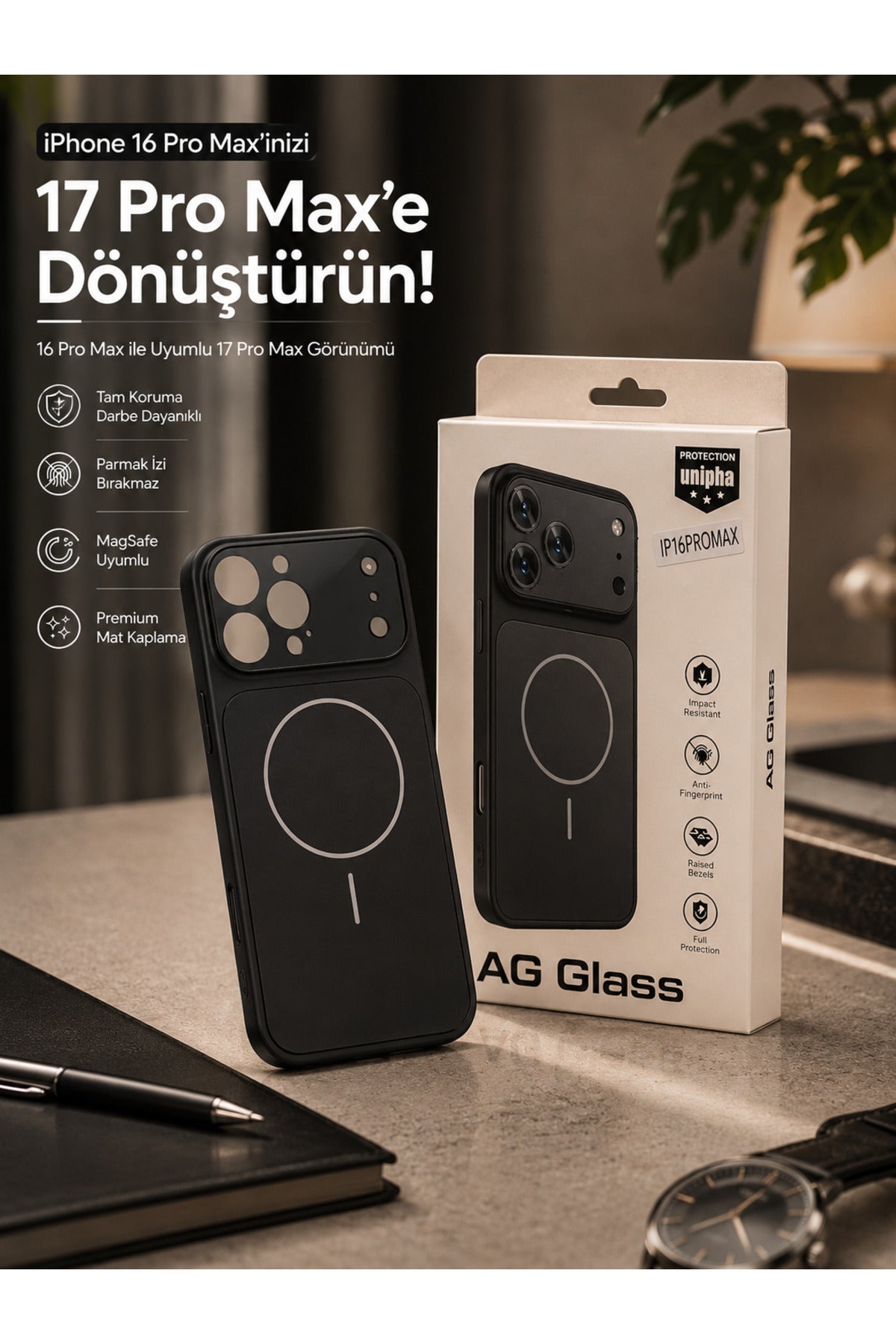 iPhone 16 ProMax Uyumlu 17 Pro Max Görünümlü Premium Çevirici Kamera Korumalı MagSafe Destekli Kılıf