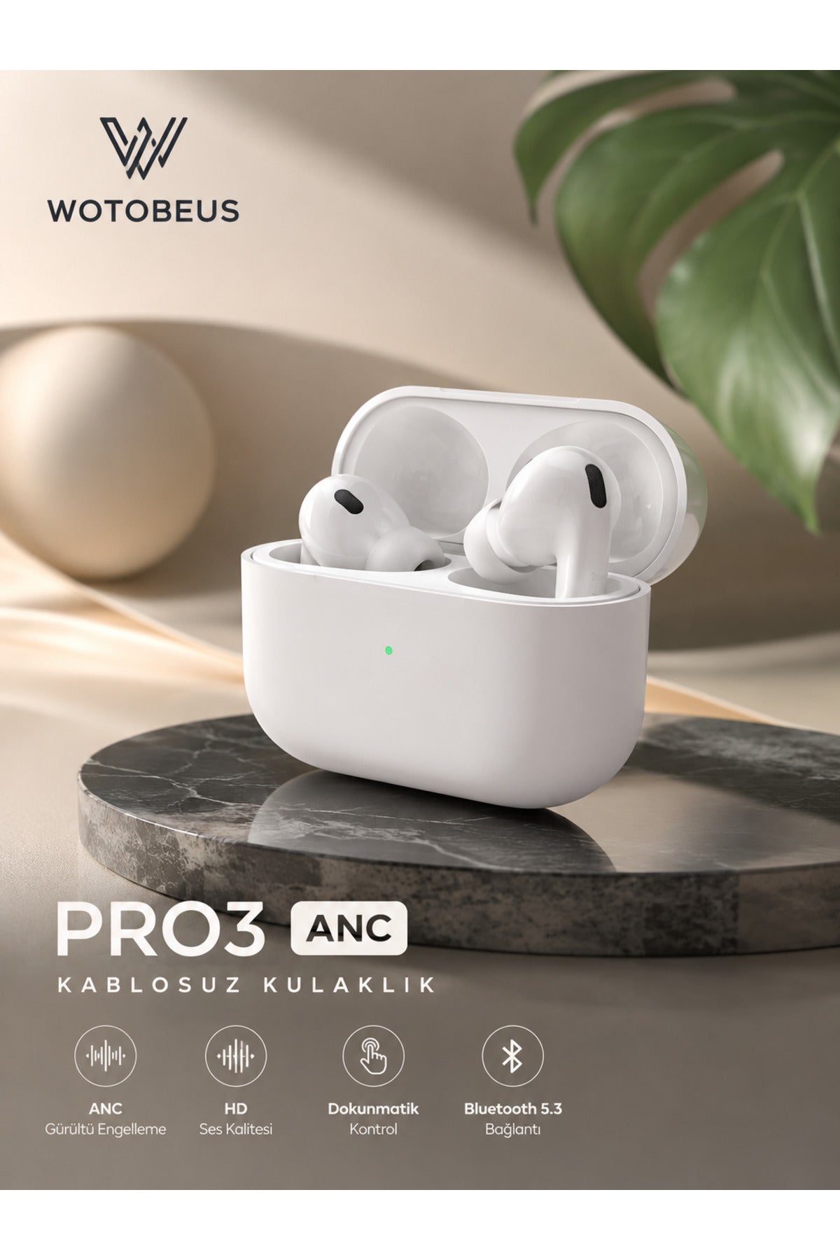 Pro3 ANC 2026 Yeni Nesil Kablosuz Bluetooth Kulaklık HD Ses Aktif Gürültü Engelleme Dokunmatik Şarj Kutulu