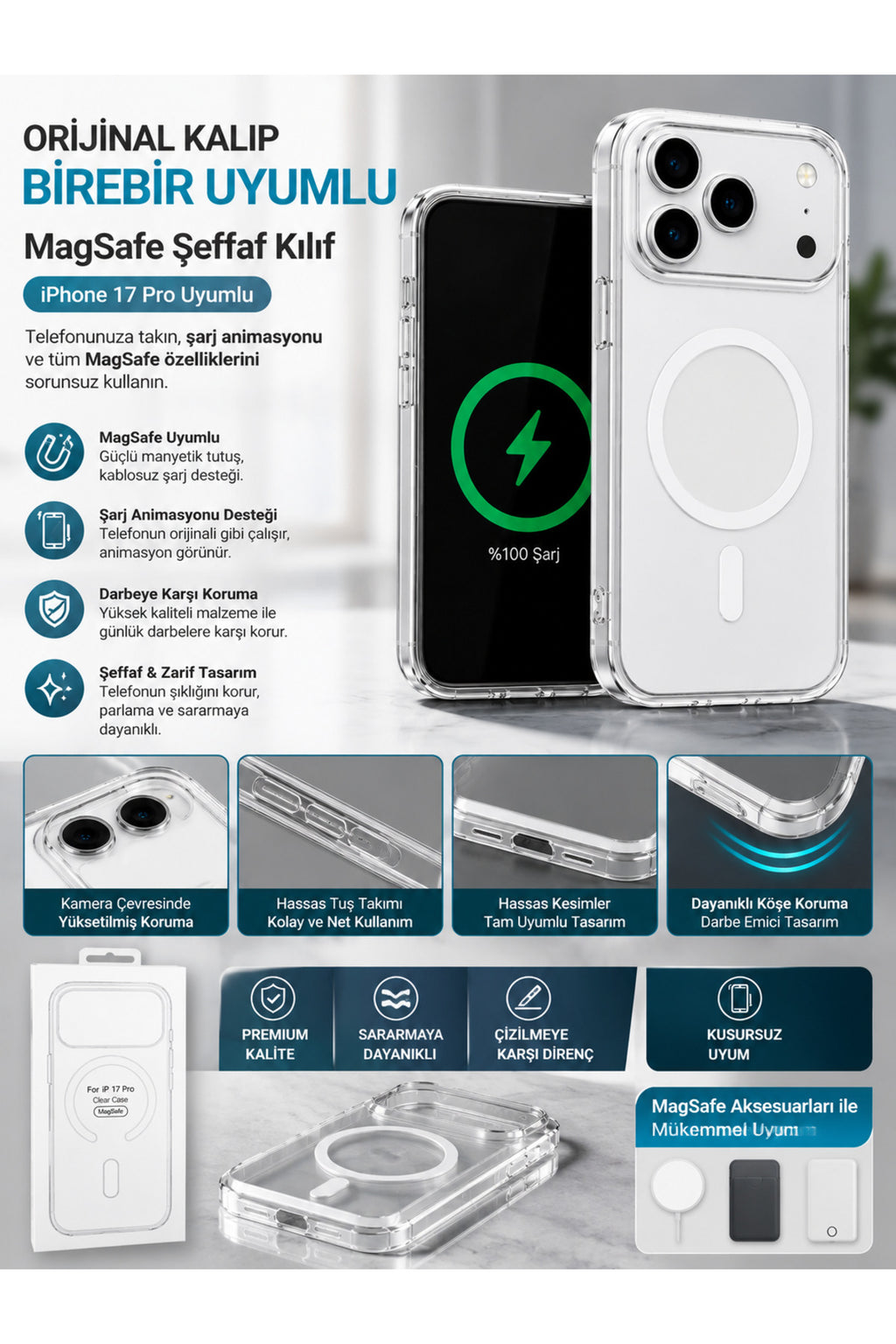 İphone 17 Pro Uyumlu Premium TPU Şeffaf Magsafe Özellikli Animasyonlu Telefon Kılıfı