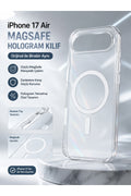 iPhone 17 Air Uyumlu Orijinal Kalite MagSafe Şeffaf Kılıf - Hologram Yansıtan, Güçlü Manyetik, Kamera Korumalı Premium Clear 
