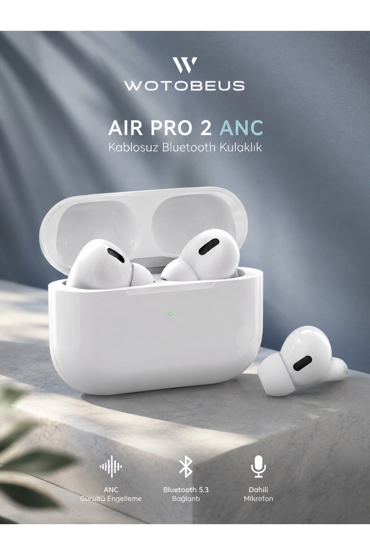 Air Pro 2 Bluetooth Kulaklık ANC Aktif Gürültü Engelleme Kablosuz TWS iOS Android Tüm Telefonlarla Uyumlu