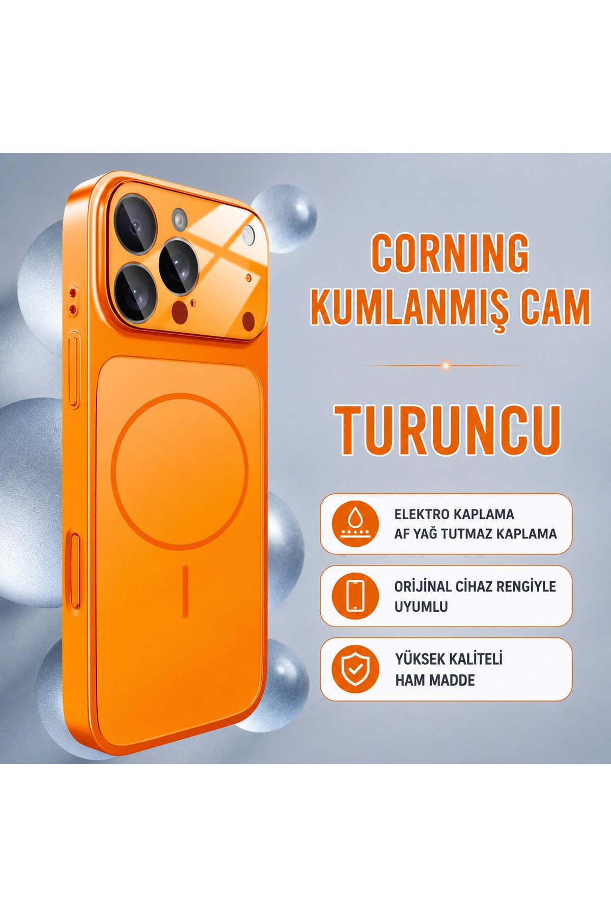 İphone 17 Pro Uyumlu AG Glass Magsaf Uyumlu PVC Premium Kamera Korumalı Telefon Kılıfı