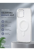 iPhone 16 Pro Max Uyumlu Hologramlı MagSafe Şeffaf Telefon Kılıfı Kamera Korumalı Premium Darbe Emici Kılıf
