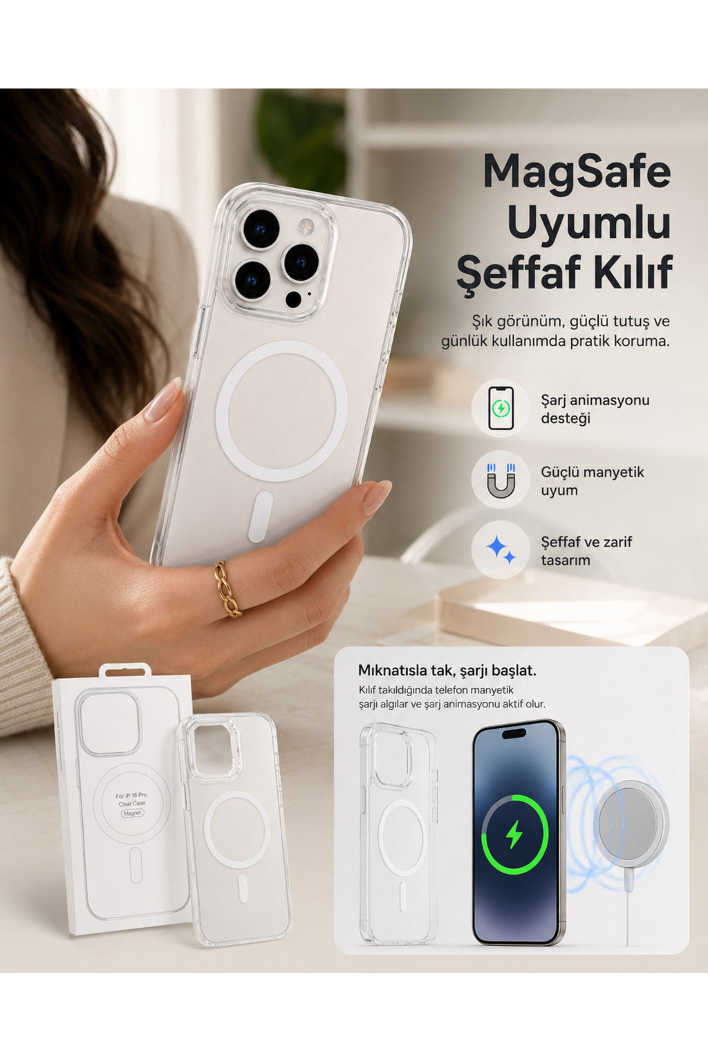 İphone 16 Pro Uyumlu TPU Animasyon Magsafe Özellikli Orj Premium Şeffaf Telefon Kılıfı