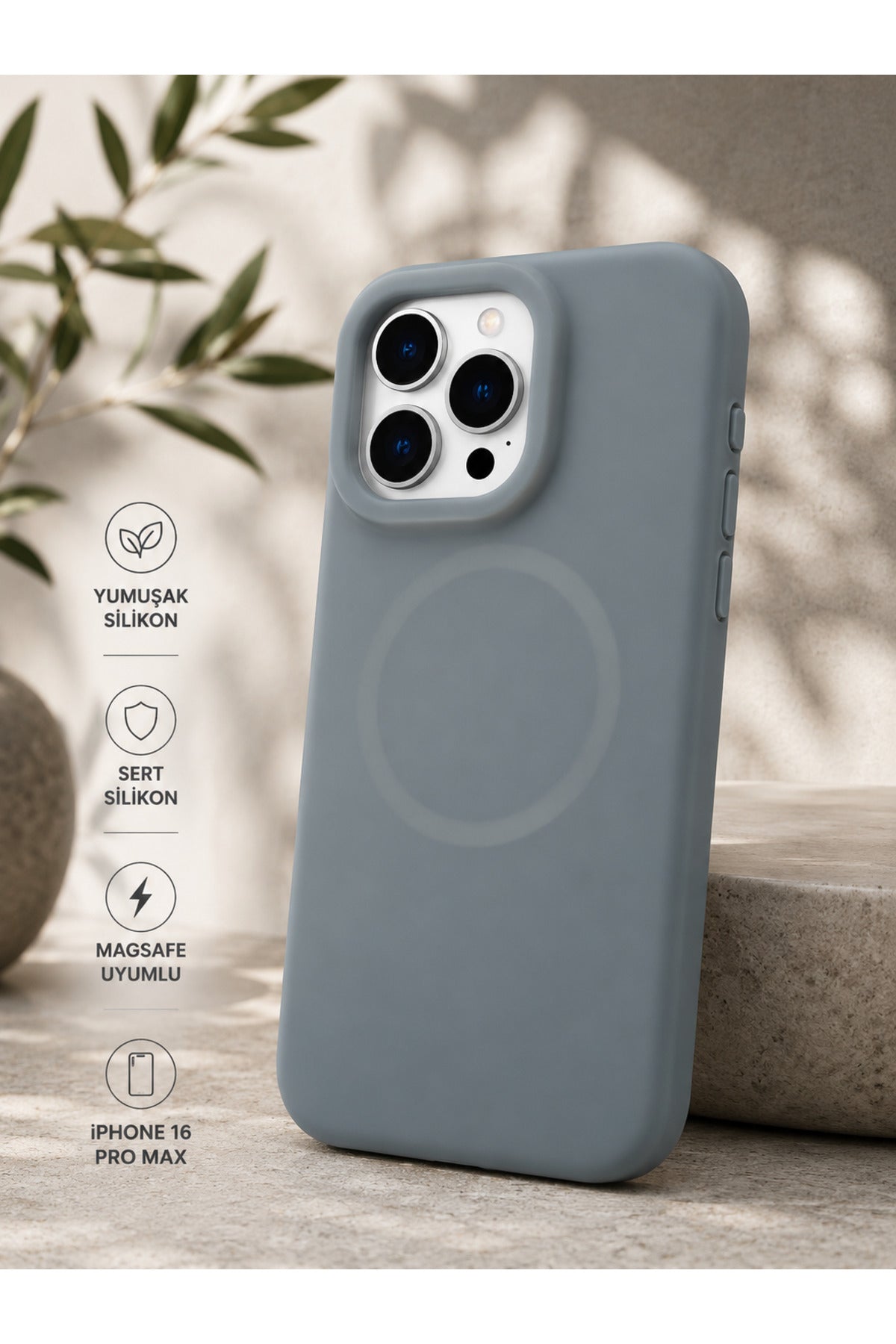 iPhone 16 Pro Max Uyumlu Leke Çizilme Yapmaz Magsafe Silikon Kılıf Soft Touch Kadife İç Yüzey Kamera Korumalı Darbe Emici Pre