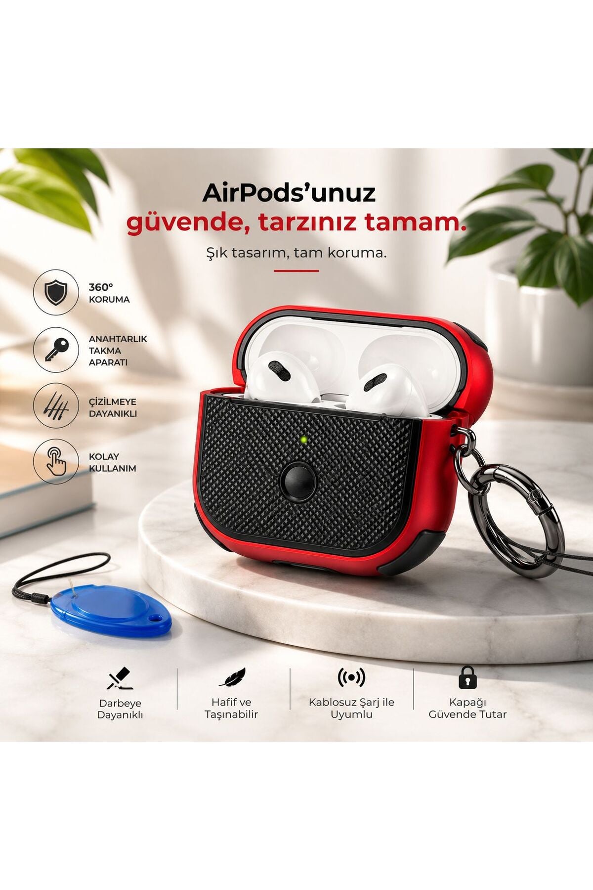 AirPods Pro 2 Kılıfı AirPods Pro 1 Uyumlu Silikon Darbe Korumalı Kilitli Anahtarlıklı Koruyucu Kılıf