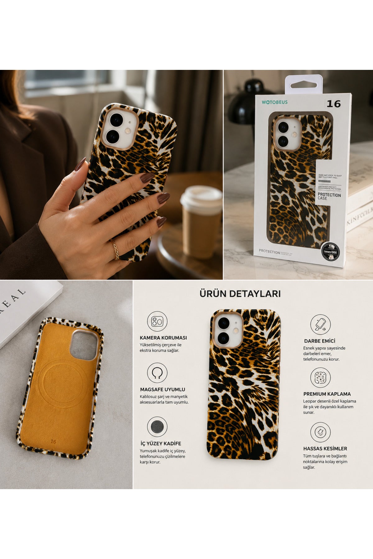 İphone 16 Uyumlu Leopar Tasarım Magsafe Uyumlu Deri Hissiyatlı İçi Kadife Premium Telefon Kılıfı