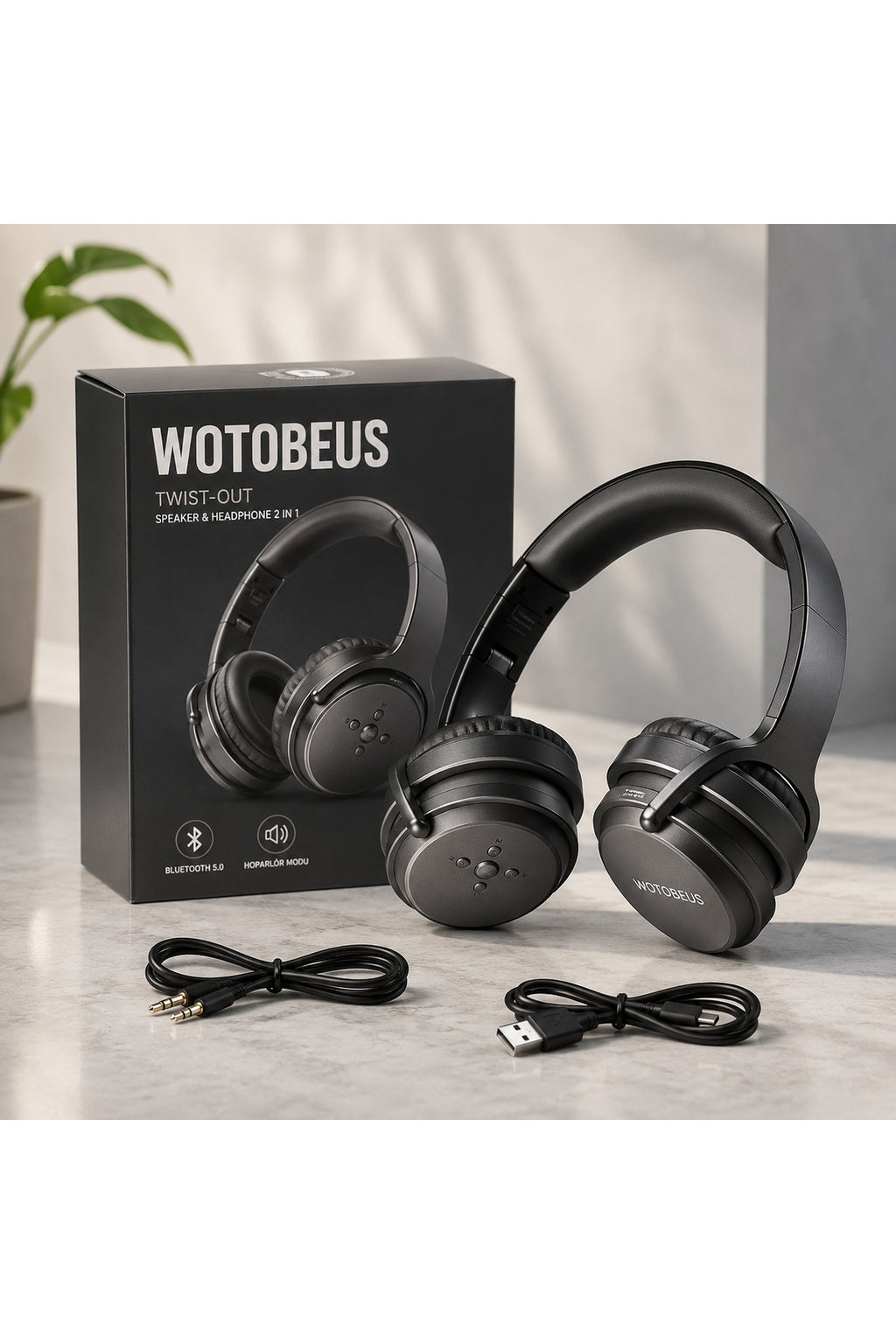 Bluetooth Kulaklık Kablosuz Hoparlör 2'si 1 Arada AUX Destekli Mikrofonlu Katlanabilir Stereo Kulaklık