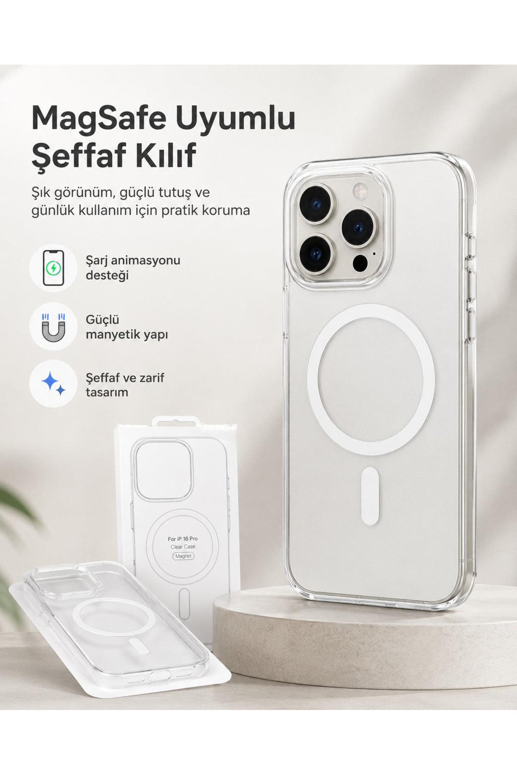 İphone 16 Pro Uyumlu TPU Animasyon Magsafe Özellikli Orj Premium Şeffaf Telefon Kılıfı