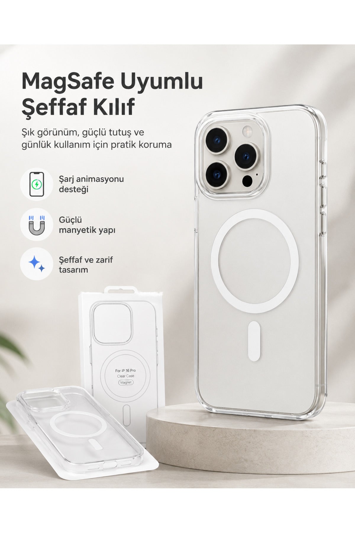 İphone 16 Pro Uyumlu TPU Animasyon Magsafe Özellikli Orj Premium Şeffaf Telefon Kılıfı