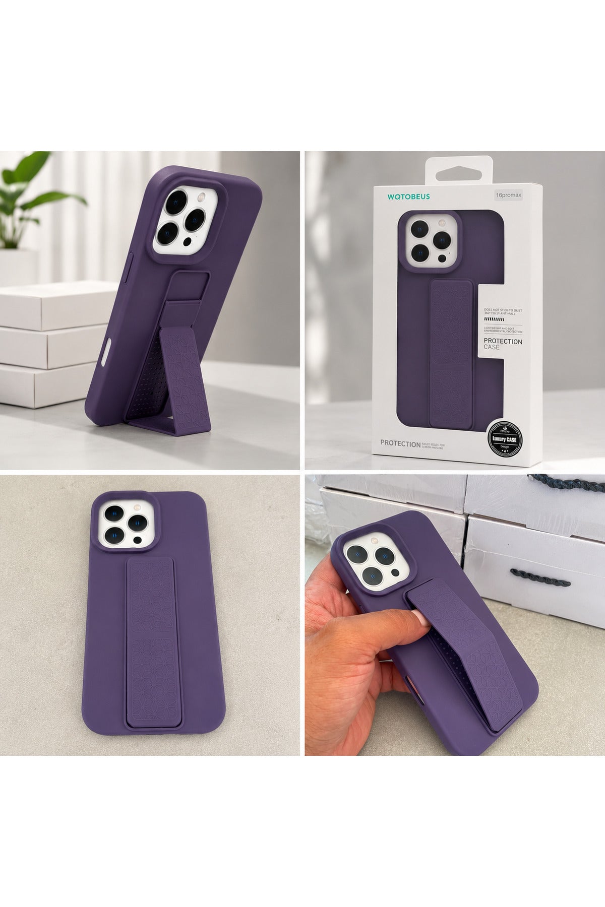 İphone 16 Pro Max Uyumlu Standlı Mat Silikon Telefon Kılıfı Parmak Tutuculu Kamera Korumalı