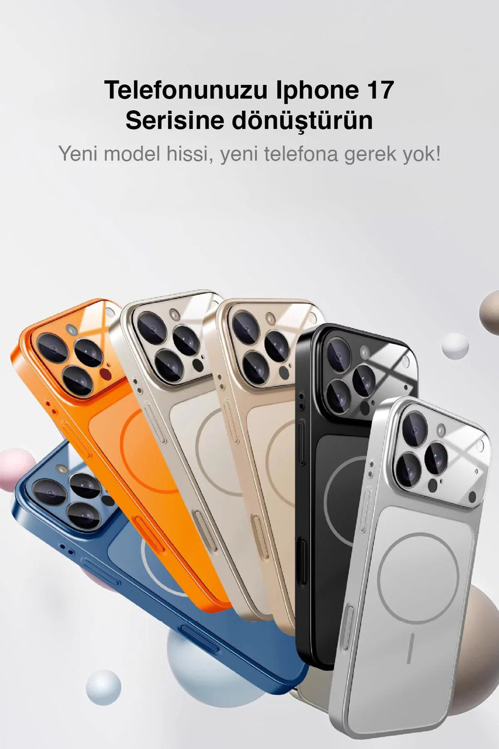 iPhone Turuncu 15 Pro Uyumlu 17 Pro Max Görünüme Çeviren Kamera Koruma Magsafe Kılıf