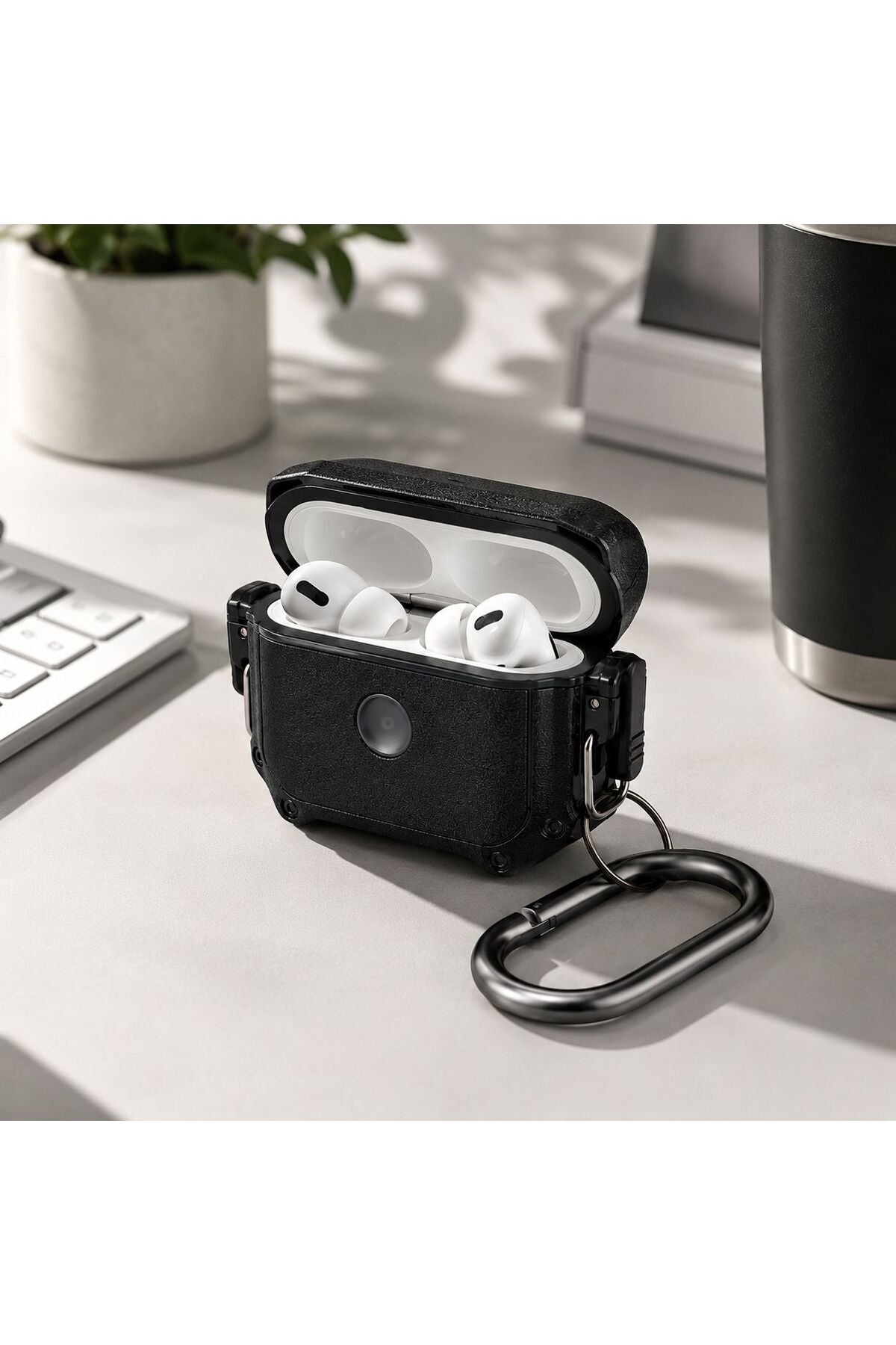 AirPods Pro 2 Uyumlu Zırhlı Koruyucu Kılıf Karabinalı Darbe Emici Silikon 360° Tam Koruma