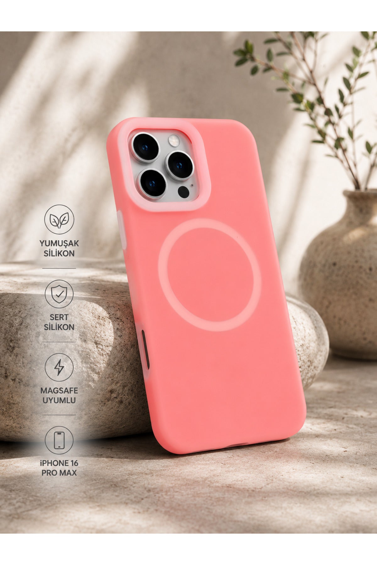 iPhone 16 Pro Max Uyumlu Leke Çizilme Yapmaz Magsafe Silikon Kılıf Soft Touch Kadife İç Yüzey Kamera Korumalı Darbe Emici Pre
