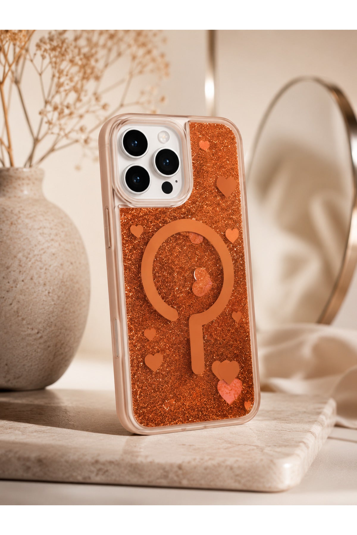 İphone 16 Pro Max Uyumlu MagSafe Destekli Akışkan Simli Şeffaf Premium Telefon Kılıfı