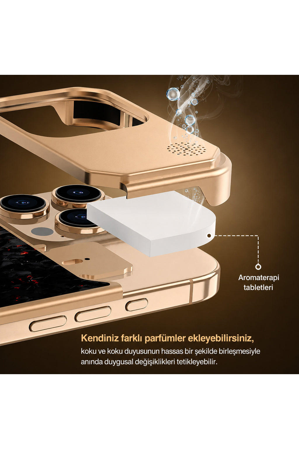 iPhone 16 Pro Uyumlu MagSafe Aromaterapi Telefon Kılıfı Kamera Korumalı Premium Metal Çerçeveli Darbe Emici Parfüm Hazneli