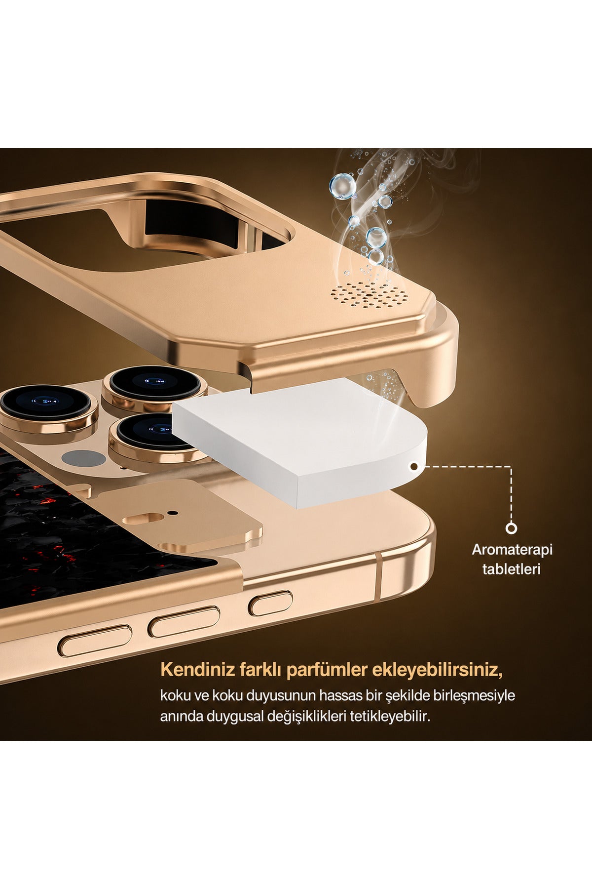 iPhone 16 Pro Uyumlu MagSafe Aromaterapi Telefon Kılıfı Kamera Korumalı Premium Metal Çerçeveli Darbe Emici Parfüm Hazneli