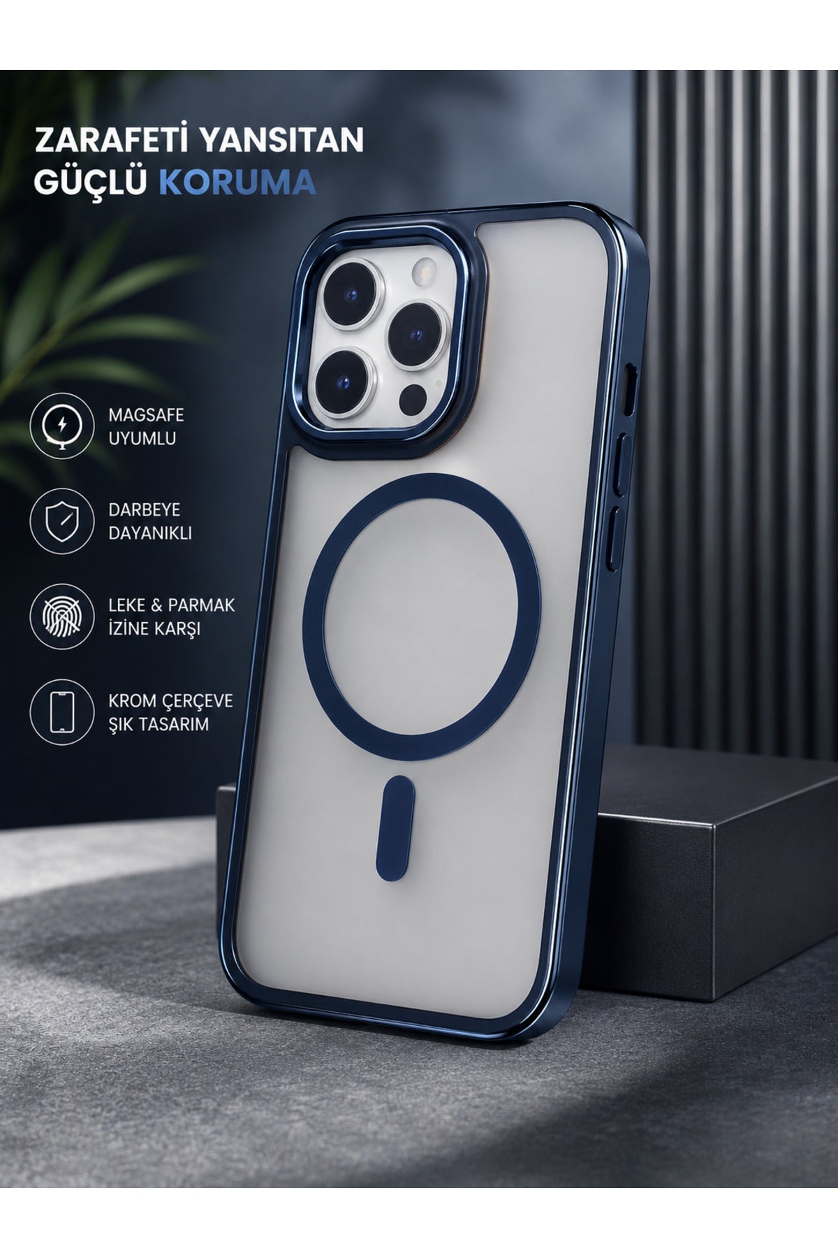iPhone 16 Pro Max Uyumlu MagSafe Kılıf Mat Şeffaf Darbe Korumalı Kamera Korumalı Krom Çerçeveli Premium Silikon Telefon Kılıf