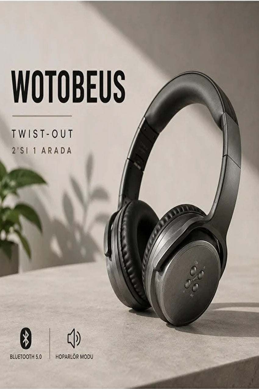 Bluetooth Kulaklık Kablosuz Hoparlör 2'si 1 Arada AUX Destekli Mikrofonlu Katlanabilir Stereo Kulaklık