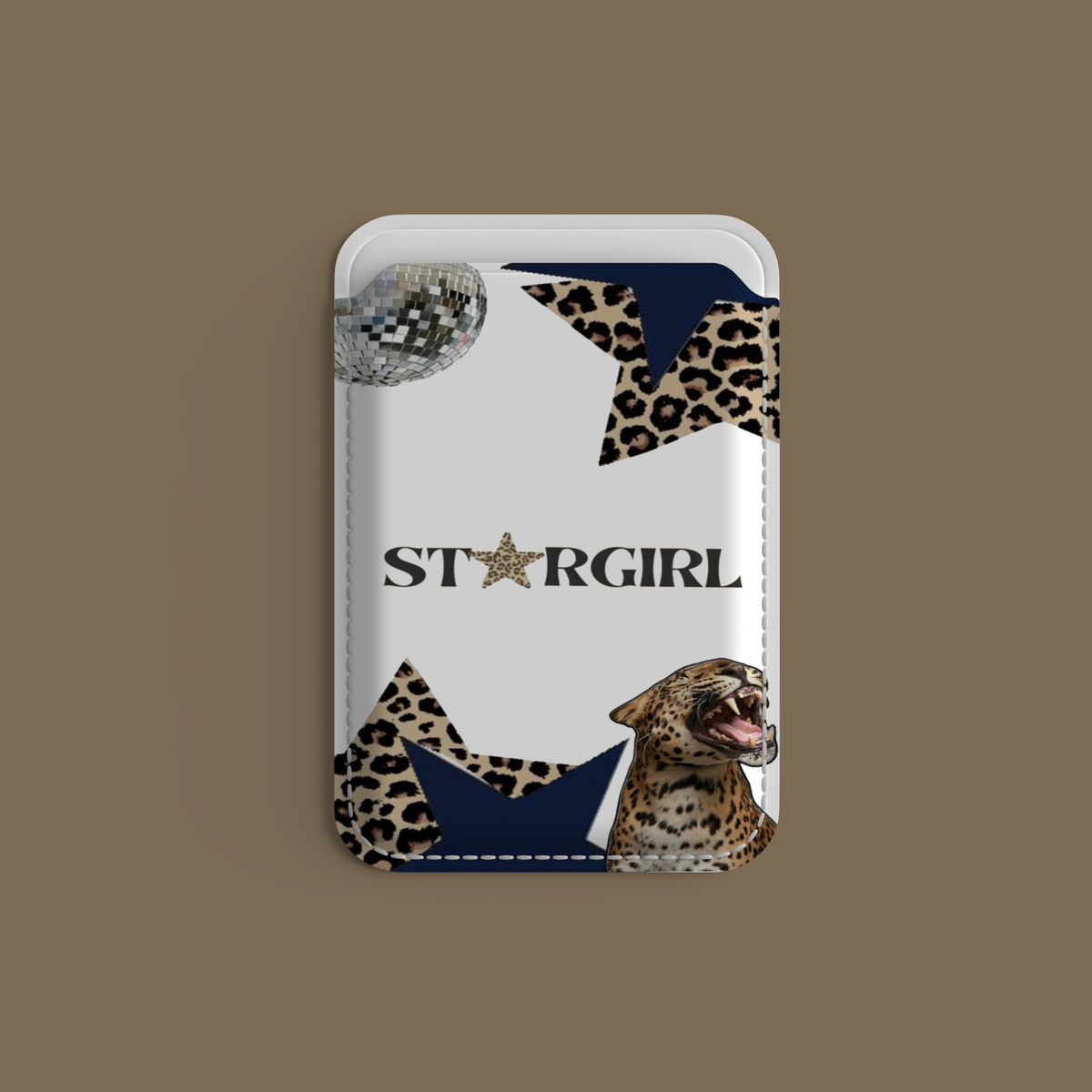 WOTOBEUS Beyaz Stargirl Leopar Yıldız Tasarımlı MagSafe Kartlık