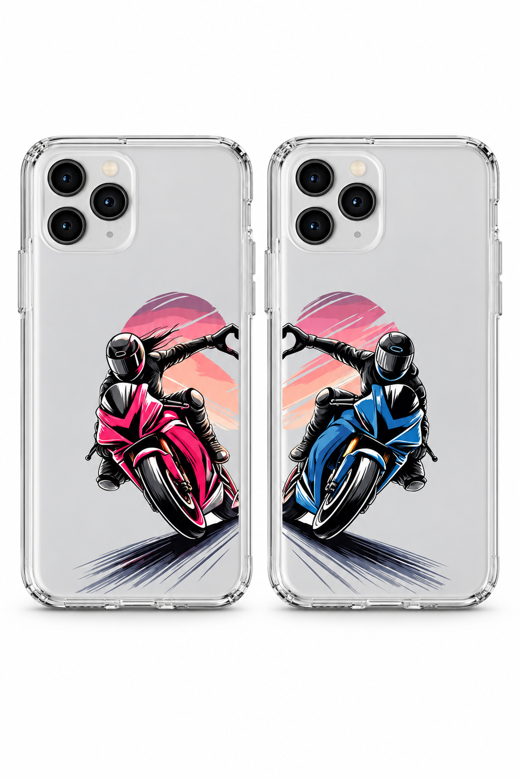 Kırmızı motosiklet solda, Mavi motosiklet sağda — 2 adet Couple kılıf seti
