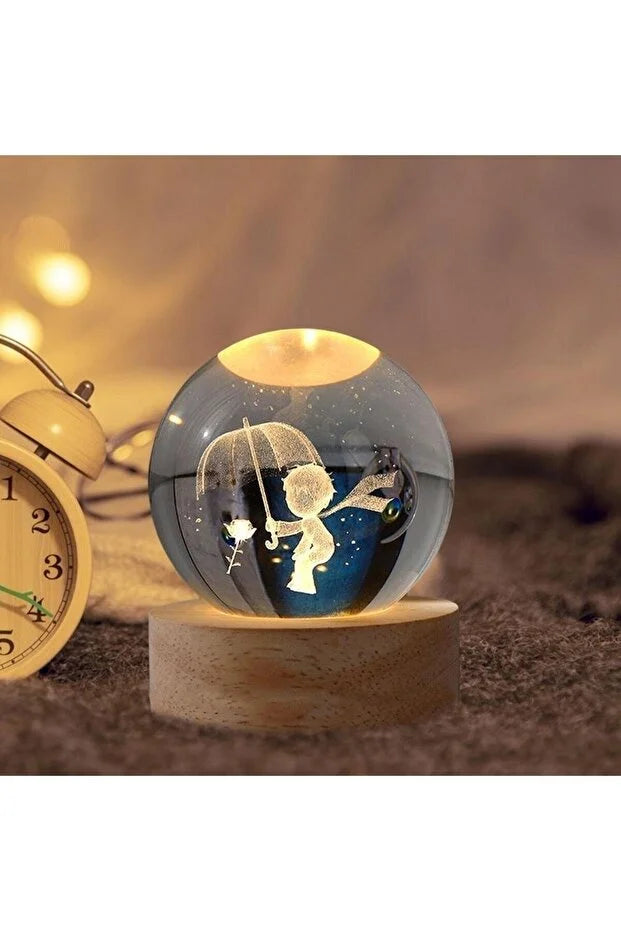 WOTOBEUS Şemsiyeli Küçük Prens Tasarımlı Ahşap Tabanlı Işıklı Küre