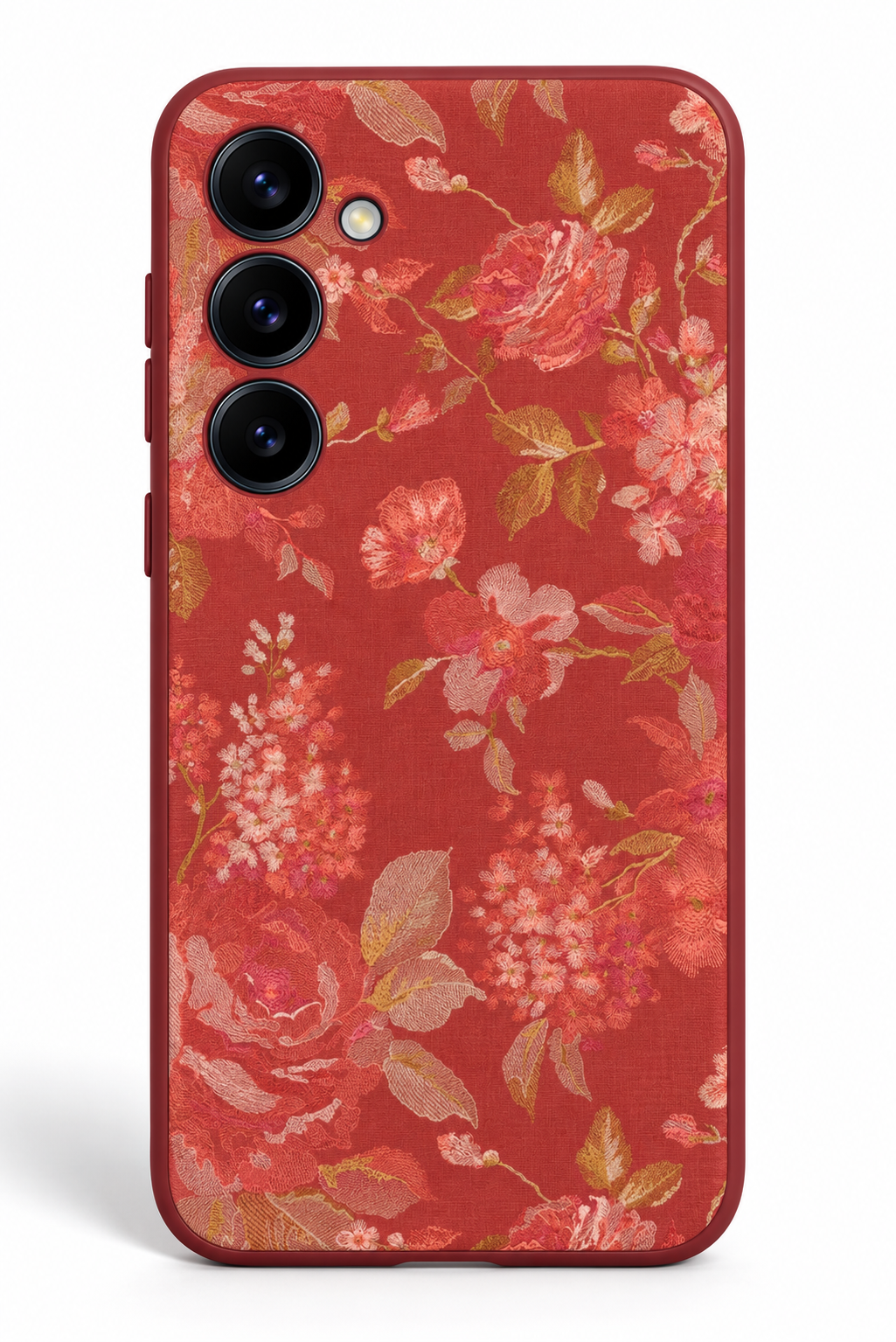 WOTOBEUS kırmızı vintage çiçek tasarımlı kılıf, Samsung Galaxy S25 üzerinde beyaz stüdyo fonunda