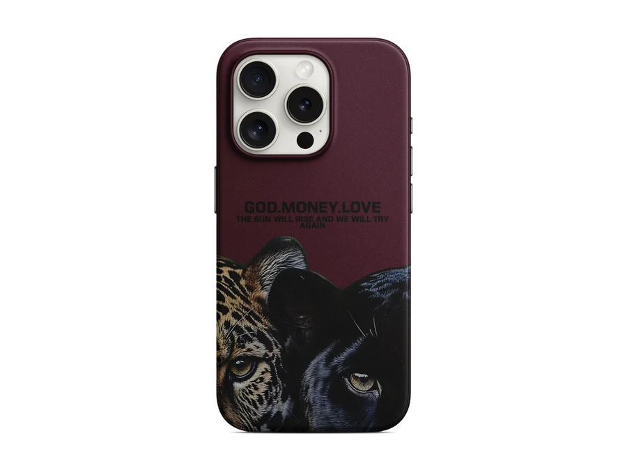 WOTOBEUS Bordo God Money Love Leopar ve Panter Tasarımlı Telefon Kılıfı